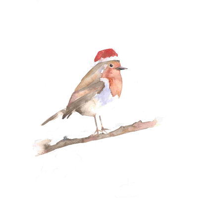 " Bird With Santa Hat 2 " Painting Print