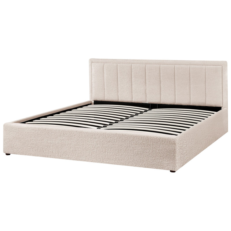 Ottoman Bed Boucle MONTLAUR, European King Size (160 x 200 cm), White