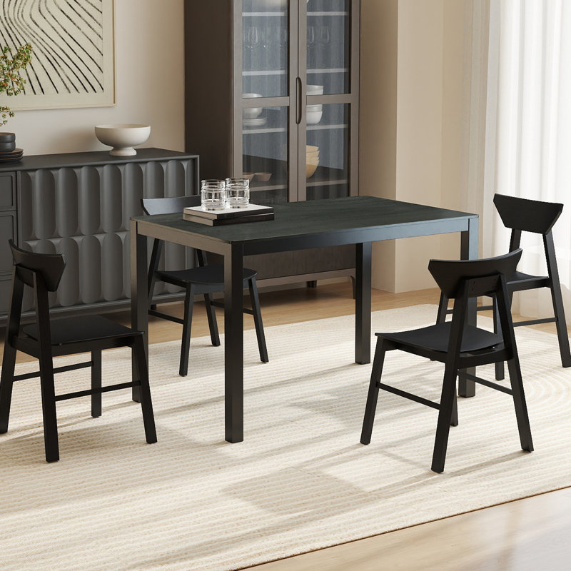 5 - Piece Black Dining Set, Modern Design Rectangular Kitchen Table And Solid Wood Dining Chairs