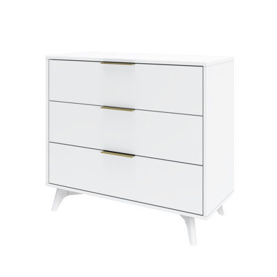 3 Drawer 32" W Solid Wood Dresser with Brass Handle