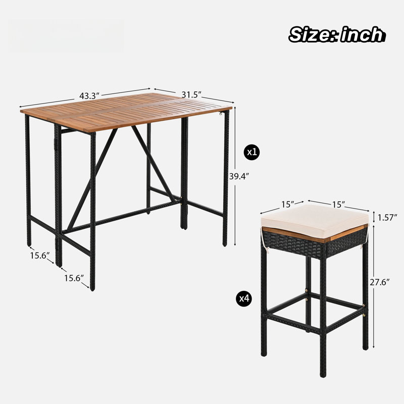 Outdoor Dining Table Sets Included 1 Foldable Table And Four Stools With Cushions, 4