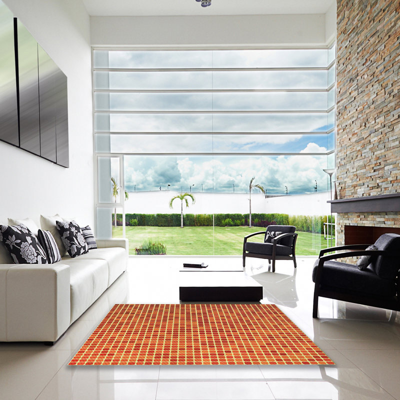 Tapis orange à motif géométrique, Carré 5 pi