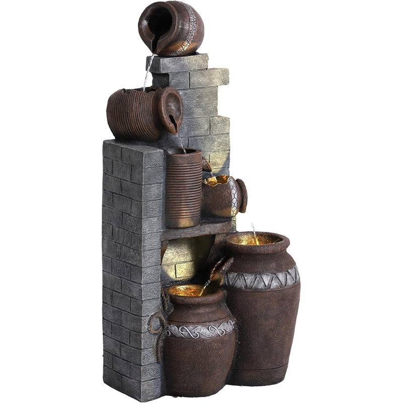 Dacee Outdoor Weather Resistant Fountain with Light, 31.5“ H x 14.6" W x 10.6" D