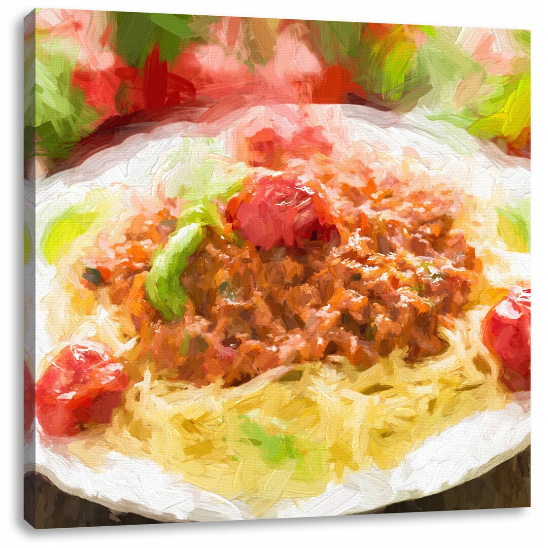 Leinwandbild Spaghetti Bolognese auf dem Teller