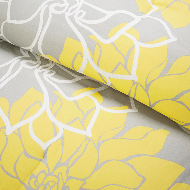 Édredon en coton imprimé pour grand - taupe gris / jaune 3 coussins captivants 15 po, Jaune/gris