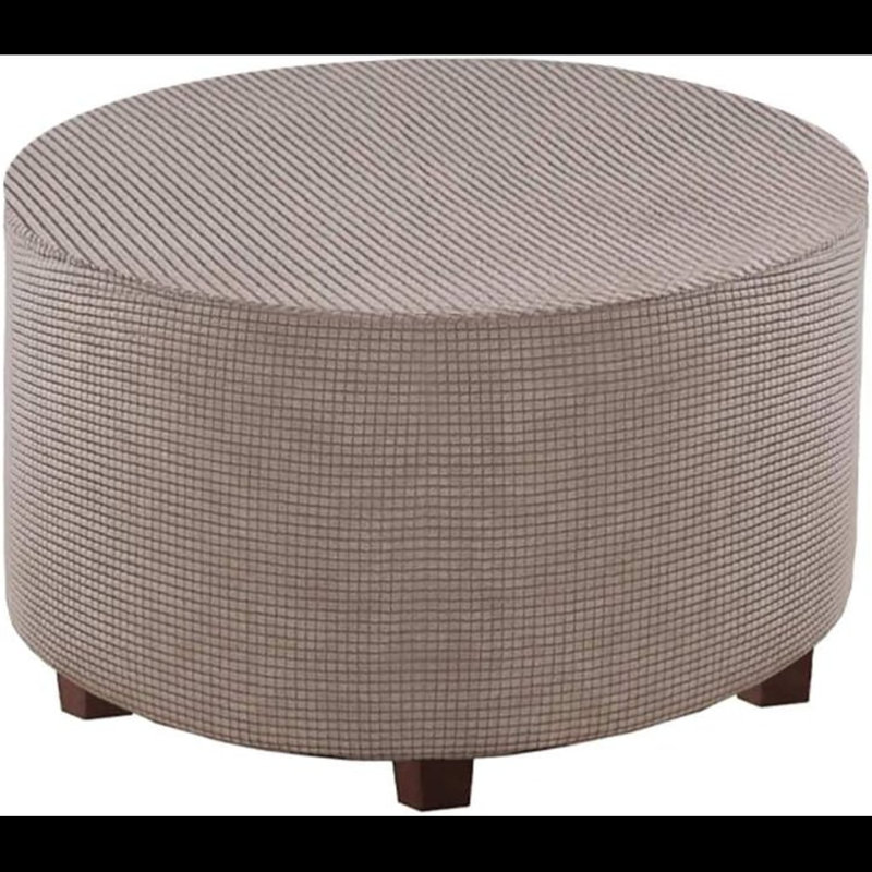 Round Ottoman Slipcover Polyester Blend Footstool Protector Covers Stretch With Elastic Bottom Feature Textured Machine Washable Jacquard Fabric