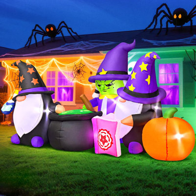 Décoration gonflable d'Halloween 7 pi avec lumières DEL intégrées, citrouille, sorcière, gnome, poison, décor, 2025, jardin extérieur, jardin, fournitures de fête d'Halloween