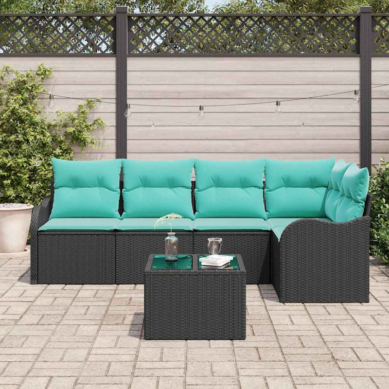  Garden Sofa Set With Cushion 6 Pcs Black Poly Rattan