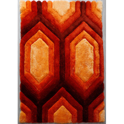 Corey-Leigh Geometric Shag Orange/Red/Black Area Rug