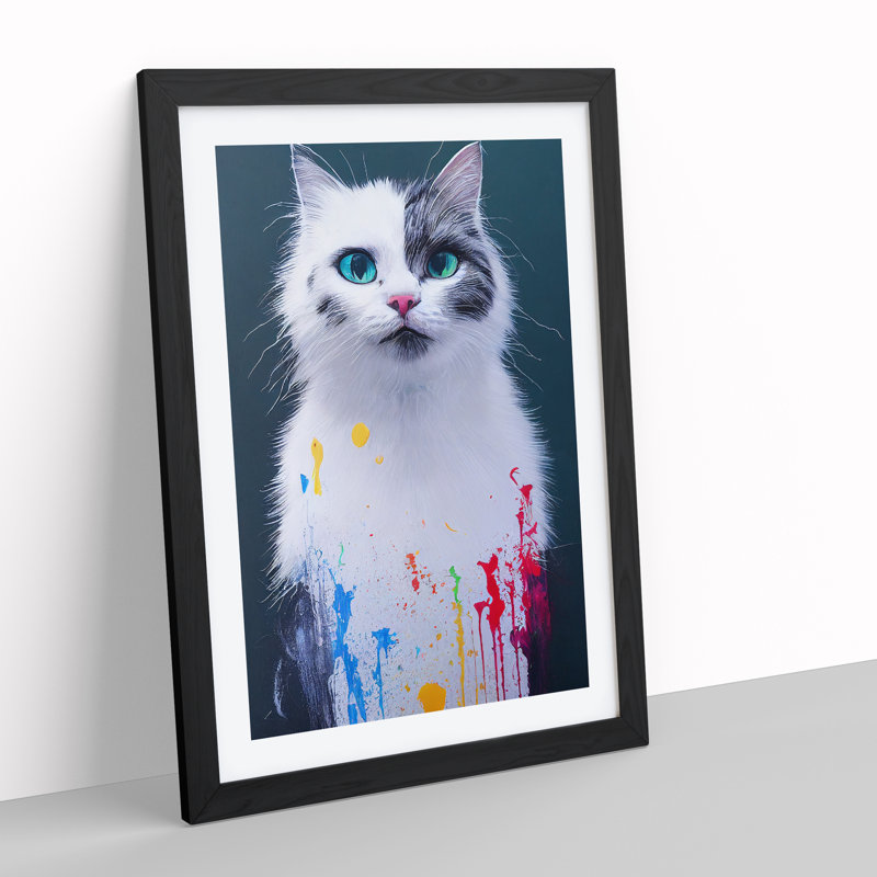 Cat Dripping No.3 - Single Picture Frame Print, 64cm H x 46cm W x 2cm D, Black Framed