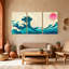 «Nautical & Beach Wave Sun Mountains Sky Water Reflection», ensemble de 3 impressions sur toile-132953893
