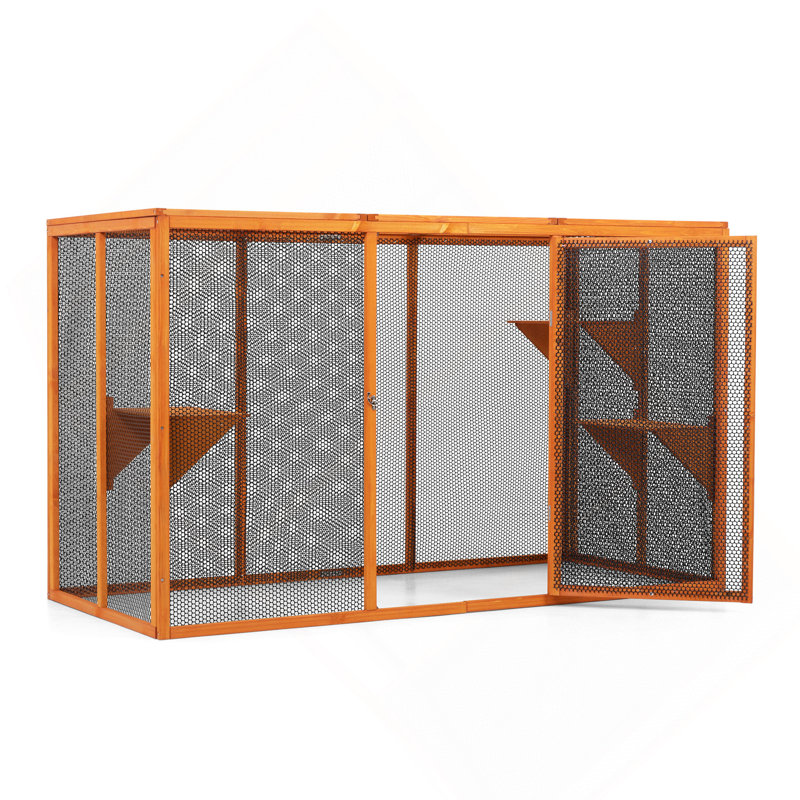 Enceinte pour chat amovible avec toit imperméable et 3 plateformes de saut, orange