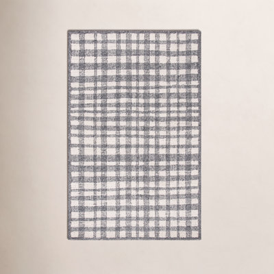 Ivory Black Hand-Tufted Plaid Rug