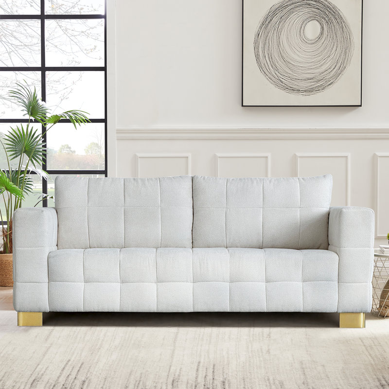 81.89" Modern Tufted Cushion Upholstered Sofa, Beige