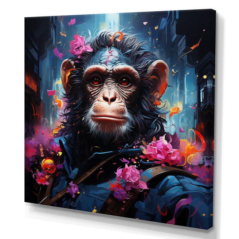 Floral, singe, art mural singe, Toile tendue, H 16 po x l 16 po x P 1 po