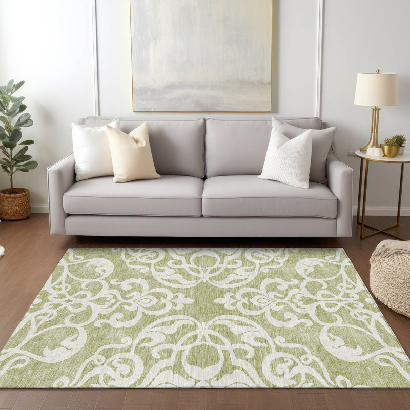 Chayden Washable Damask Indoor / Outdoor Rug, Rectangle 10' x 14'