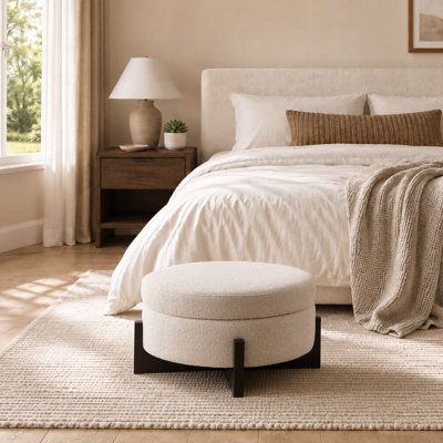 Pouf rond de 75 cm avec rangement, beige