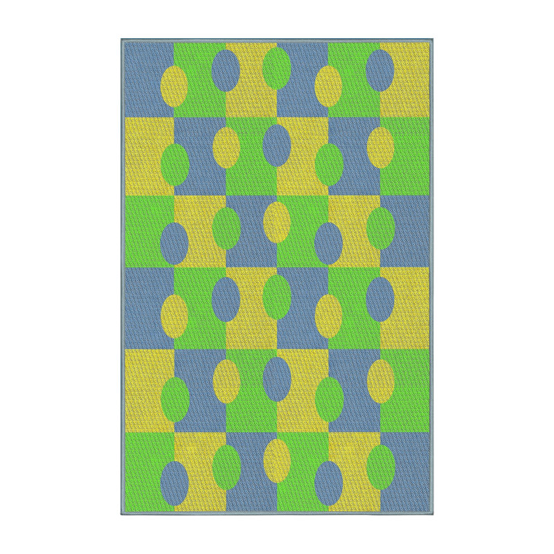Tapis bleu marine / jaune Antonion, Rectangle 5 pi x 8 pi