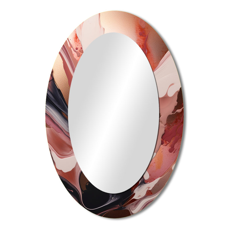 Ocean Waves Fluidity In Marble IV - Abstract Oval Decorative Mirror On Metal, 36" x 24"