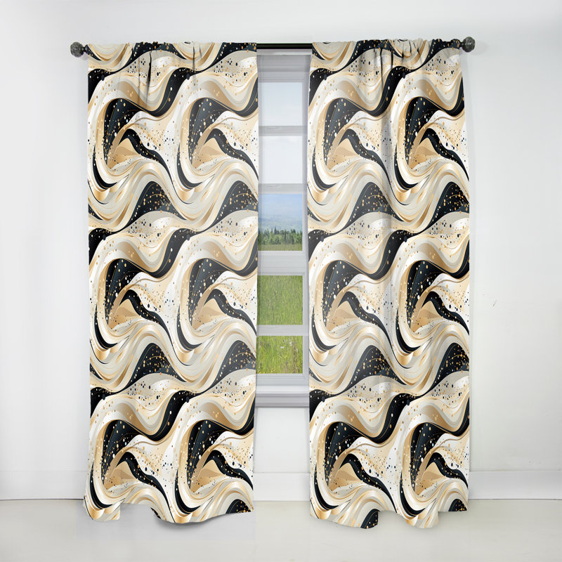Rideau obscurcissant or et blanc champagne Marble Waves - 1 panneau de marbre abstrait, L 52 po x L 84 po
