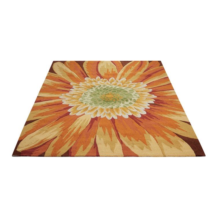 Tapis orange / jaune à motif floral crocheté à la main Colleen