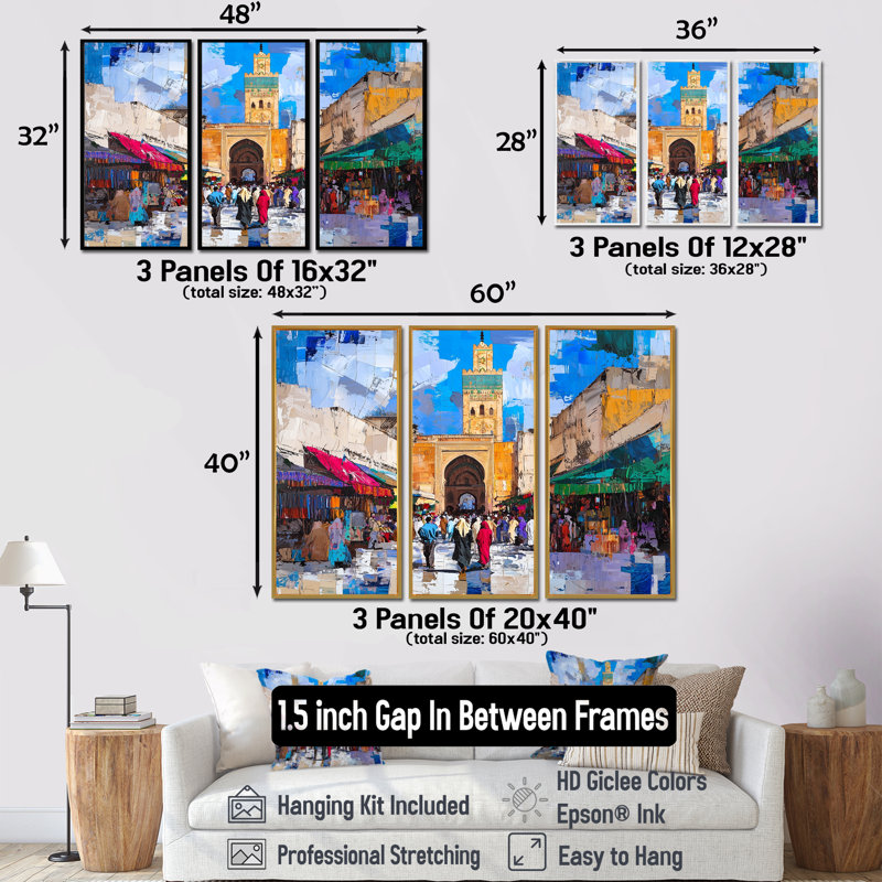Ensemble de décorations murales Fez, Reproduction avec cadre flottant, 32" H x 48" W, Blanc