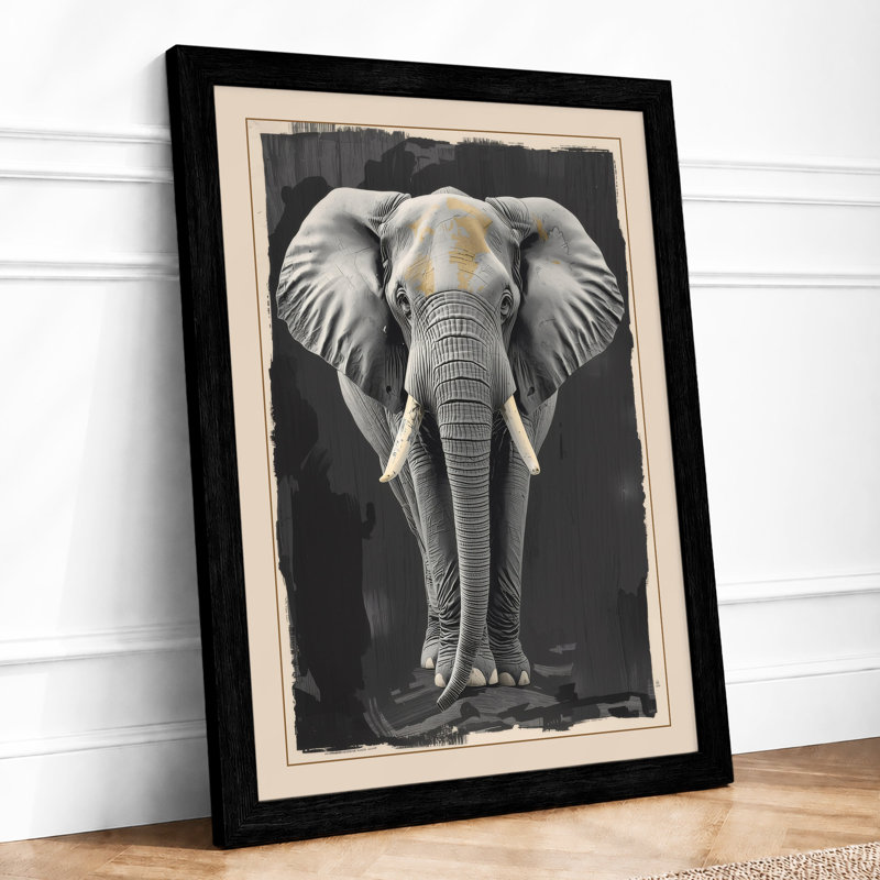 Elephant in Presence Modern - Framed Print, Black, A4 - 29.7 x 21.0 cm
