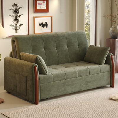 Olive Green Convertible Loveseat Sleeper Sofa Bed, Pull Out 2 Seater Fabric Sofa Couch for Living Room Small Space Guest Room