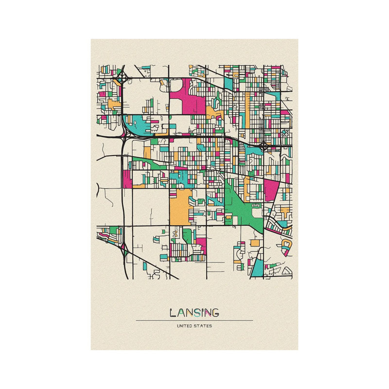 Lansing, Michigan Map by Ayse Deniz Akerman - Wrapped Canvas Print, 66.04 cm H x 45.72 cm W x 1.91 cm D