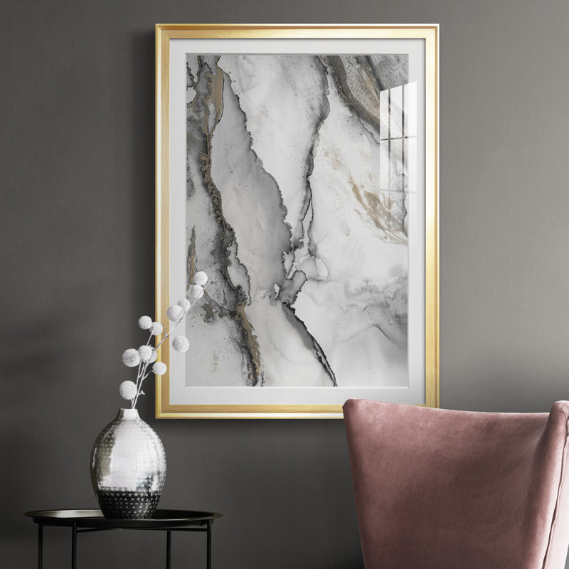 «Abstract Ink Fantasy I» - reproduction de cadre photo, Cadre doré, H 24,5 po x l 18,5 po, Oui