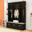 Wood Hall Tree with APP-Controlled LED Strip, Hooks, Flip-Down Cabinets and Shelves-11548187