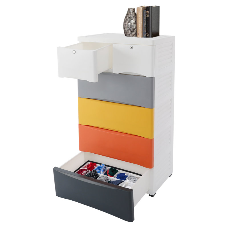 Commode à 6 tiroirs l 22,83 po, Noir / gris / jaune / orange