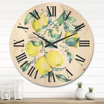 Horloge murale branche de citrons et feuilles I