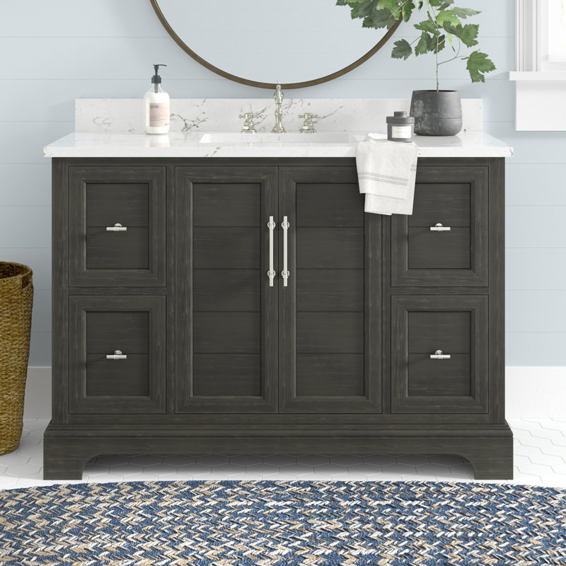  48" Freestanding Single Sink Bathroom Vanity with Top, Silver Gray