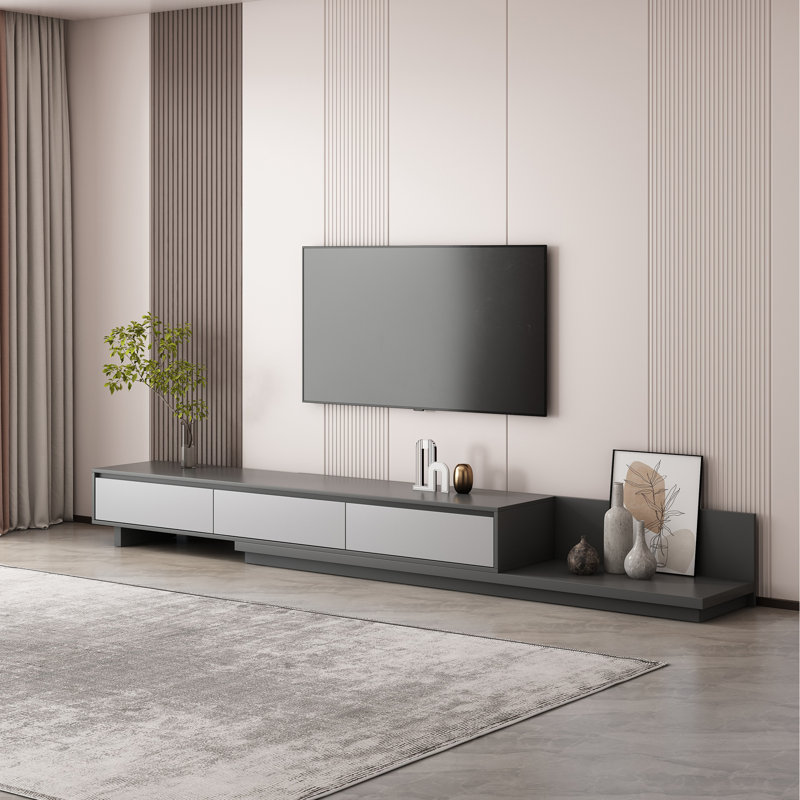 Gafton 79"- 130" Extendable TV Stand With 3-Drawer, Dark Gray/Light Gray