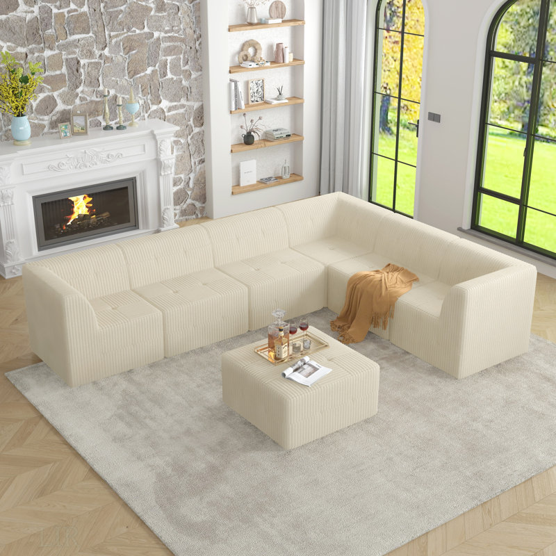 Canapé modulaire en forme de L, canapé modulaire compressé en velours côtelé de style minimaliste moderne