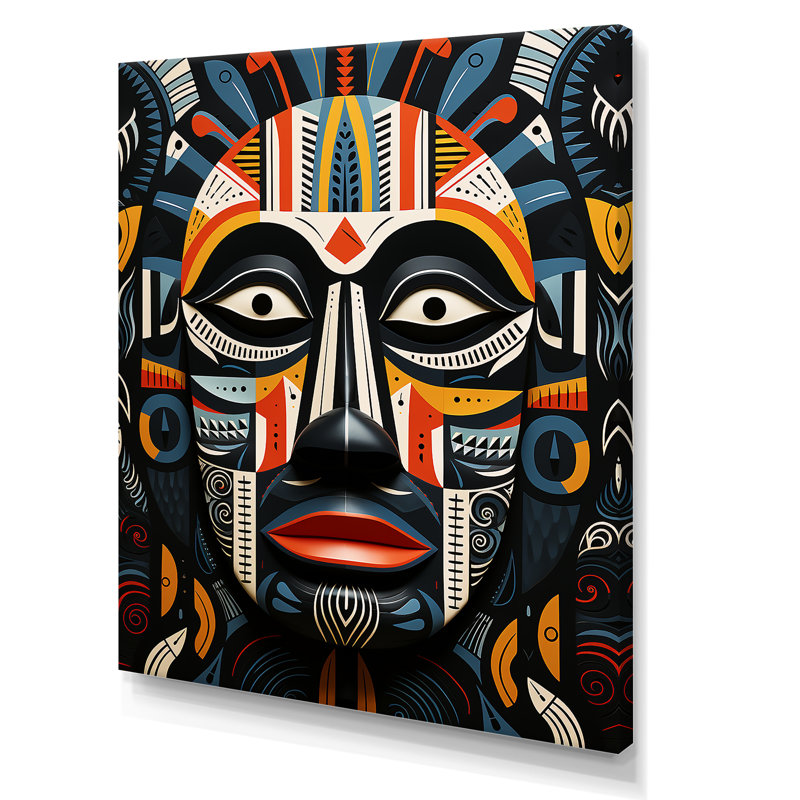 Tribal masque africain IV - art mural tribal africain, Toile tendue, H 40 po x l 30 po x P 1,5 po