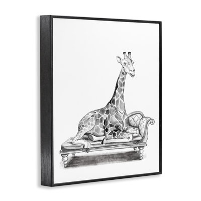 Giraffe Resting on Chaise Framed Giclee Art, design by Rachel Nieman