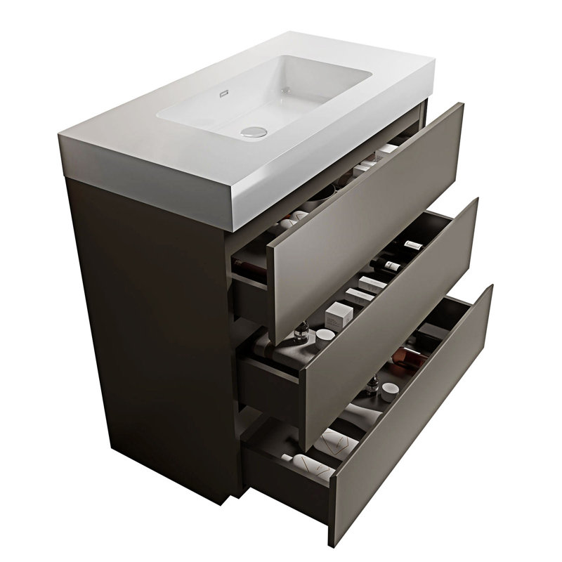 Meuble-lavabo autoportant avec lavabo, gris, Blanc