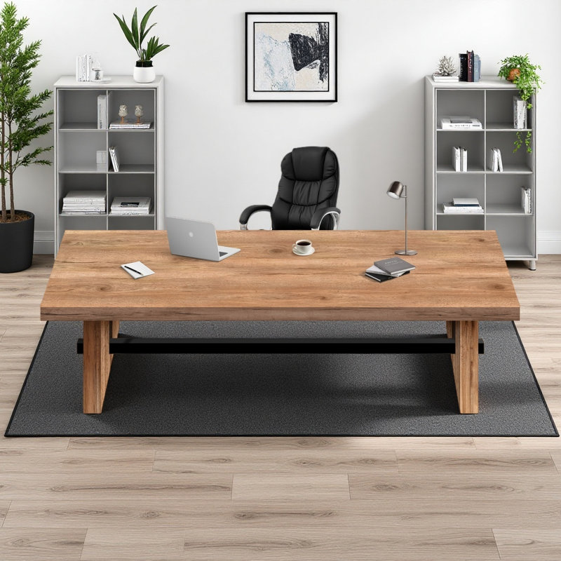 Bureau moderne en bois massif de style industriel, bureau d'ordinateur de direction rectangulaire