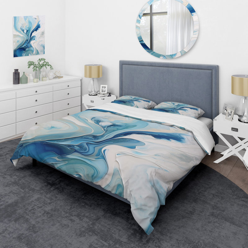 Ensemble de housse de couette en microfibre / polyester bleu et gris Elixir V