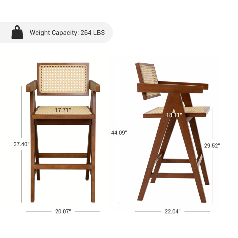 Tabourets de bar rétro en rotin tressé avec structure en bois massif