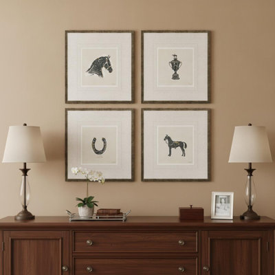 Set Of Four Equestrian Gold Framed Print Wall Art