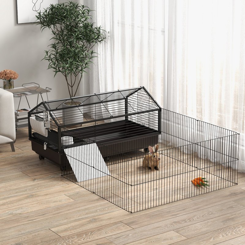 Parc pour petits animaux - cage avec aire de pliage pliable pour cochons d'Inde, compact par intérieur en acier noir
