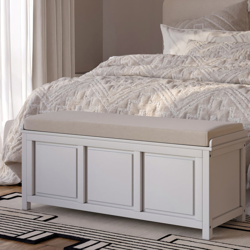 Banc de rangement en bois massif John Louis Home, Blanc
