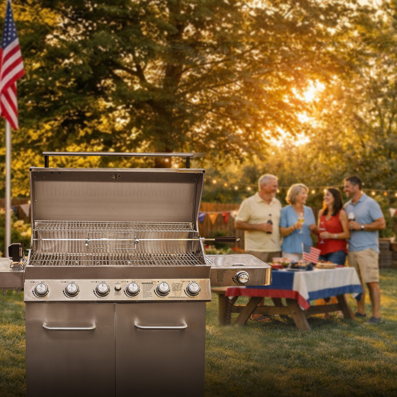  Monument Grills 77352, Full Stainless Steel 6+1 Burner Propane Gas Grill with Rotisserie Kit, 84,000 BTU  – Perfect for Family BBQs & Holiday Gift 