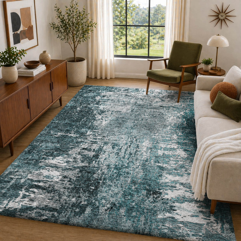 Tapis à poil long de qualité supérieure lavable à la machine ADS718, Sarcelle, 10 pi x 14 pi