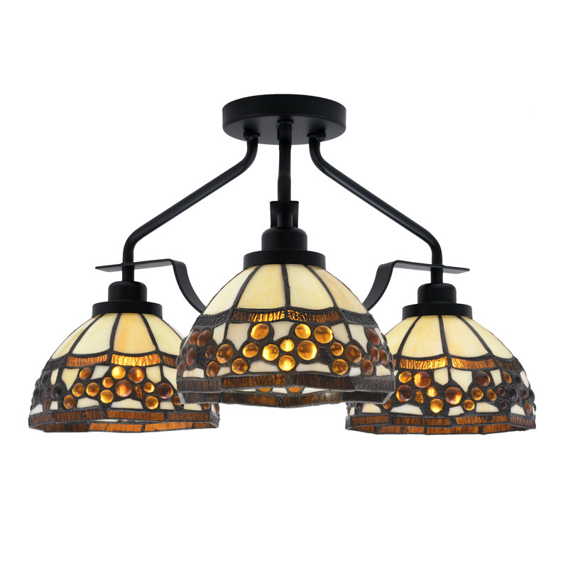 Odyssey 3 Light Semi-Flush Shown In Matte Black Finish With 7" Roman Jewel Art Glass