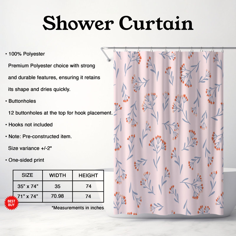 Rideau de douche standard 1 pièce Cottage Grace, H 74 po x l 71 po