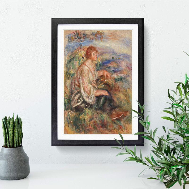 Woman in Tulle Blouse by Pierre-Auguste Renoir - Picture Frame Painting, 65cm H x 48cm W x 2cm D, Black Framed